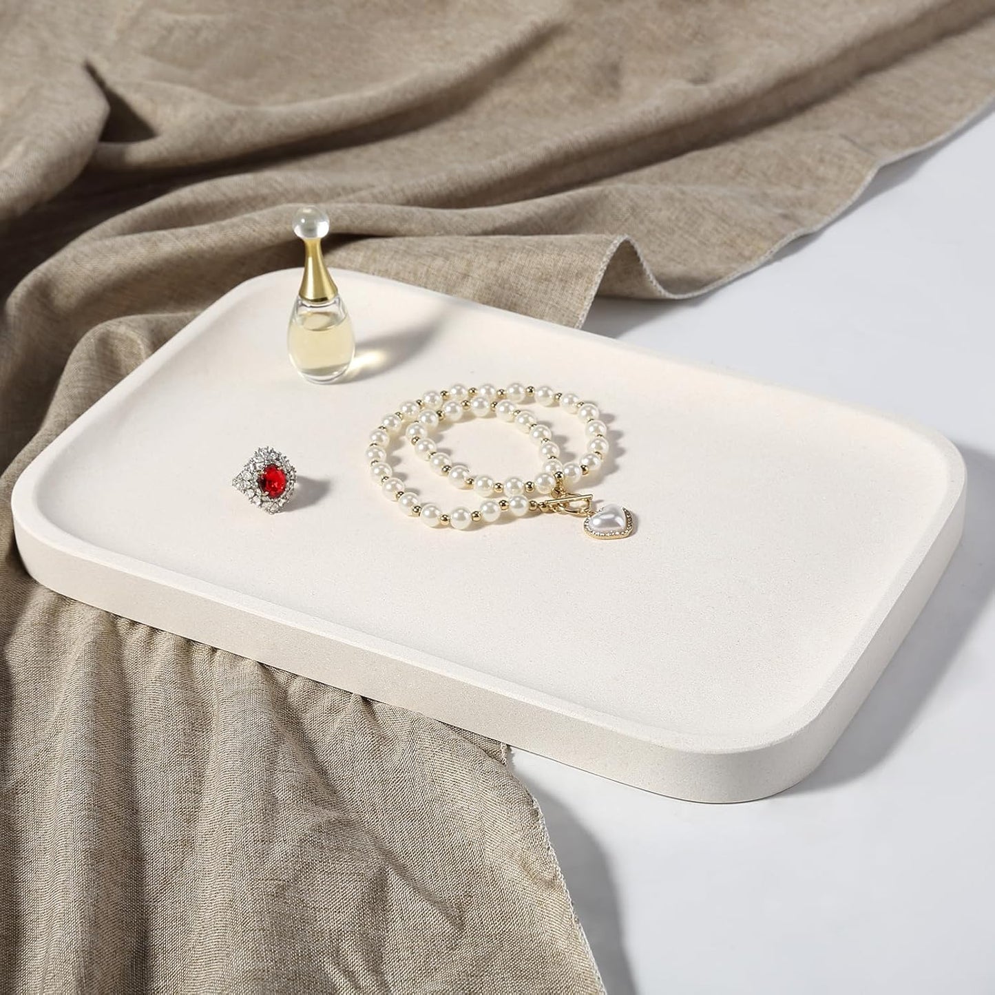 Koville Marble Tray, 12"x8" Marble Vanity Tray for Bathroom Kitchen Countertop, Rectangular Stone Tray for Cosmetics Perfume Trinket, Decorative Catchall Trays (Lymra Limestone)