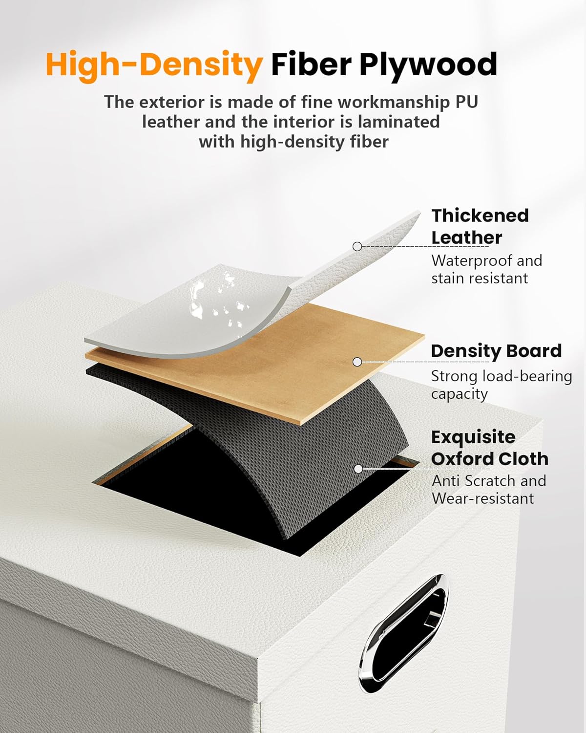 2 Pack File Storage Organizer, Portable File Box with Lid, Fit for Letter/Legal File Folder Storage, White (Leather) - Box only