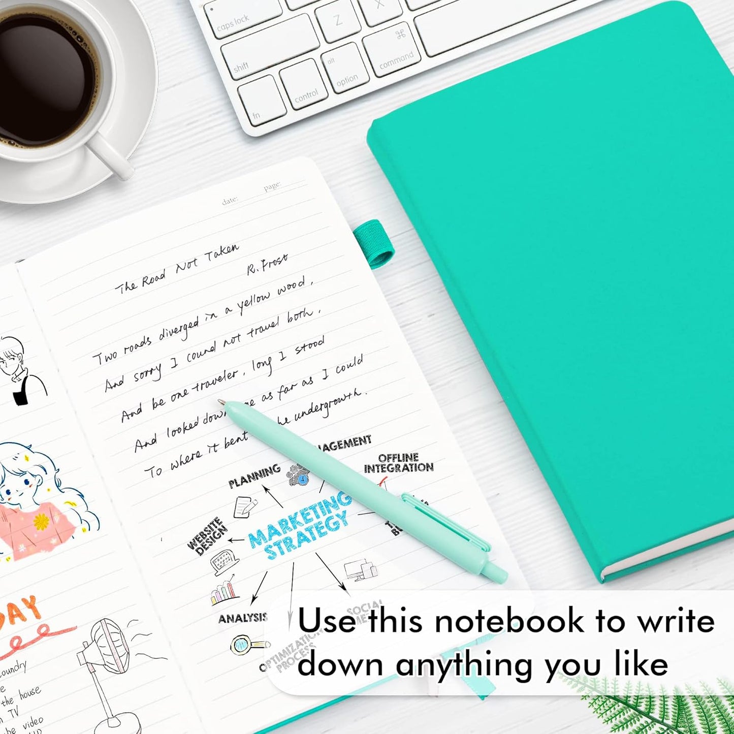 feela 24 Pack Journal Notebook Bulk for Work, Business Notebook Hardcover Lined Writing Journal with Pen Holder for Men Women Note Taking, with 24 Black Pens, 120 GSM, 5.1”x8.3”, A5, Aqua