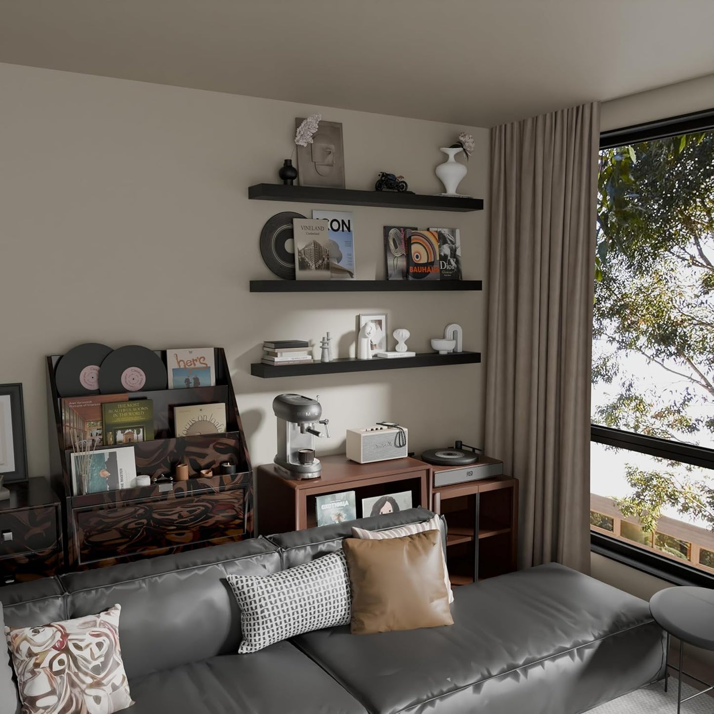 Floating Shelves for Wall, 48 Inch Extra Long Black Wall Shelves, Set of 3, Hanging Invisible Brackets Floating Shelves for Living Room,Bedroom,and Kitchen