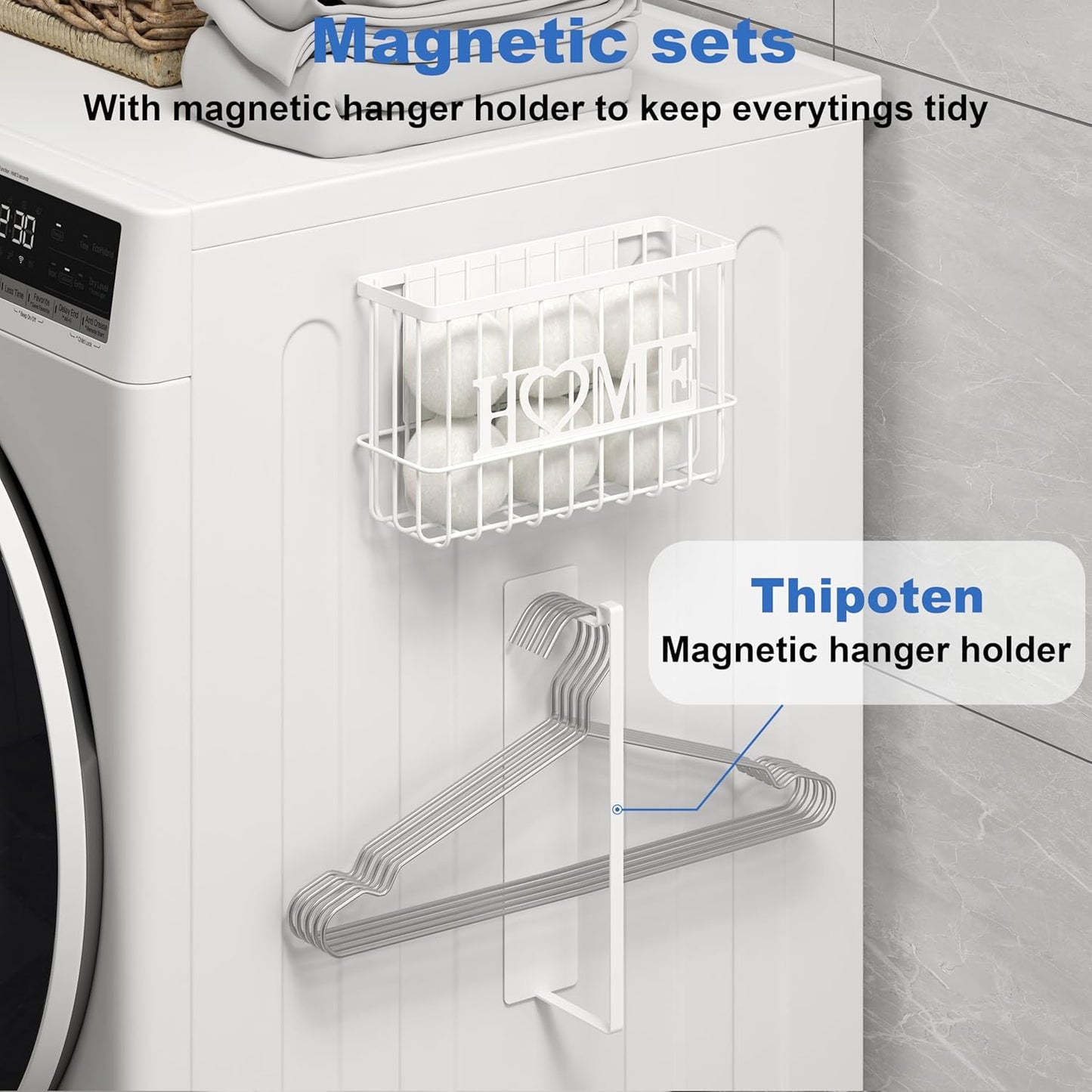 Dryer Ball Holder, Thipoten Magnetic Dryer Ball Storage for Laundry Room, Perfect Space Saver for Holding Dryer Balls of Various Sizes (White)