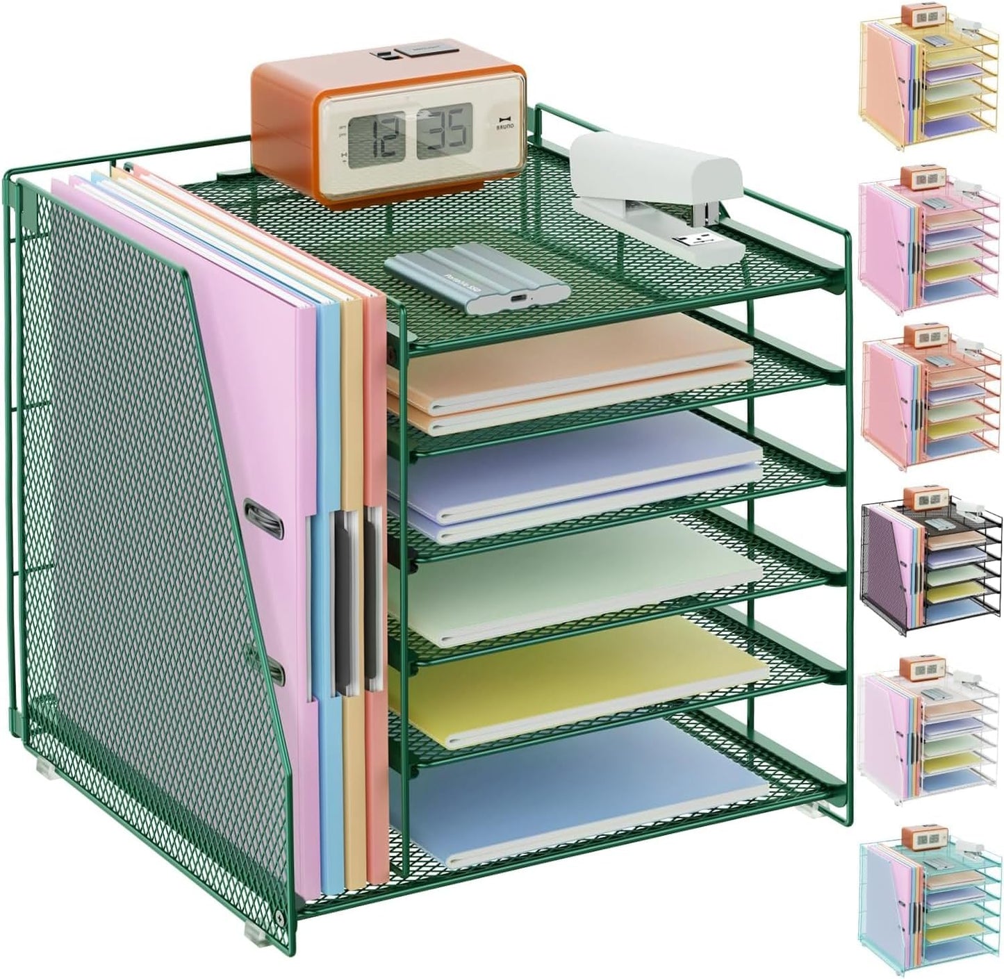 gianotter Desk Organizers and Accessories, 6-Tier Paper Organizer with Magazine rack, File Organizer for Desk, Office Accessories & Workspace (Green)