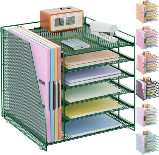 gianotter Desk Organizers and Accessories, 6-Tier Paper Organizer with Magazine rack, File Organizer for Desk, Office Accessories & Workspace (Green)