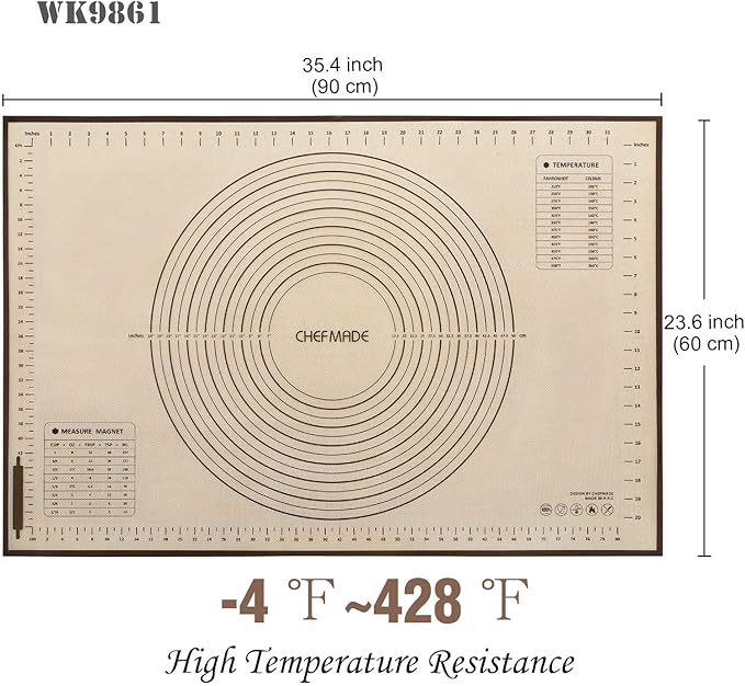 CHEFMADE Silicone Baking Mat, 36" x 24" Extra Thick Large Non-Stick Sheet Mat with Measurement | Non-Slip Reusable Food Grade Flexible Dishwasher Safe｜Making,Cookies,Macarons,Bread,Pastry and Pizza