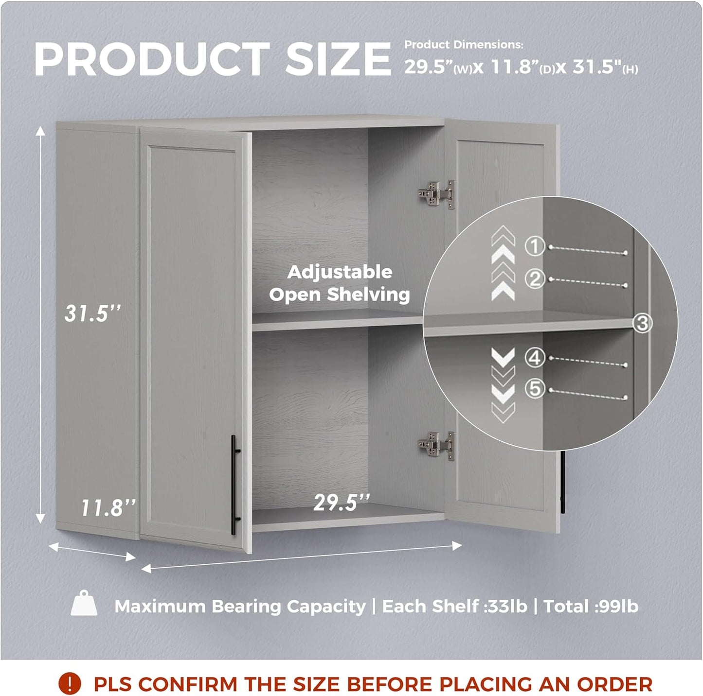 30" W Laundry Room Wall Cabinet with Adjustable Shelf,Wall Mounted Kitchen Cabinets with Two Shaker Doors,Upper Storage for Laundry Room, Bathroom, Kitchen,Large