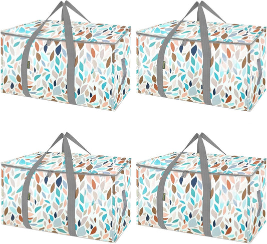 BALEINE 4-Pack Oversized Moving Bags with Reinforced Handles, Heavy-Duty Storage Tote for Clothes, Moving Supplies (Mosaic, 4-Pack)