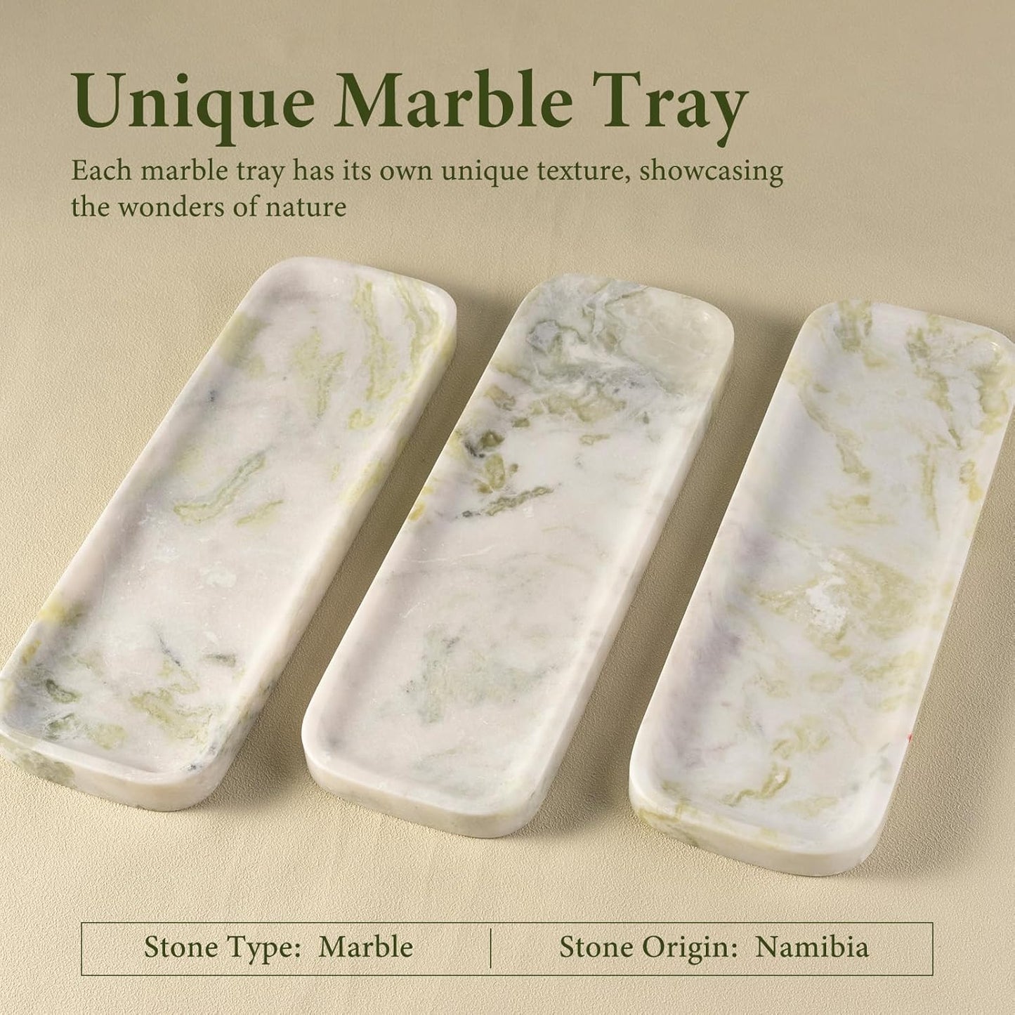 Koville Marble Tray for Bathroom Sink, 12"x4" Natural Stone Vanity Tray for Kitchen Dresser Countertop, Rectangular Decorative Marble Tray for Jewelry Perfume Trinket(Bianco Palomino)