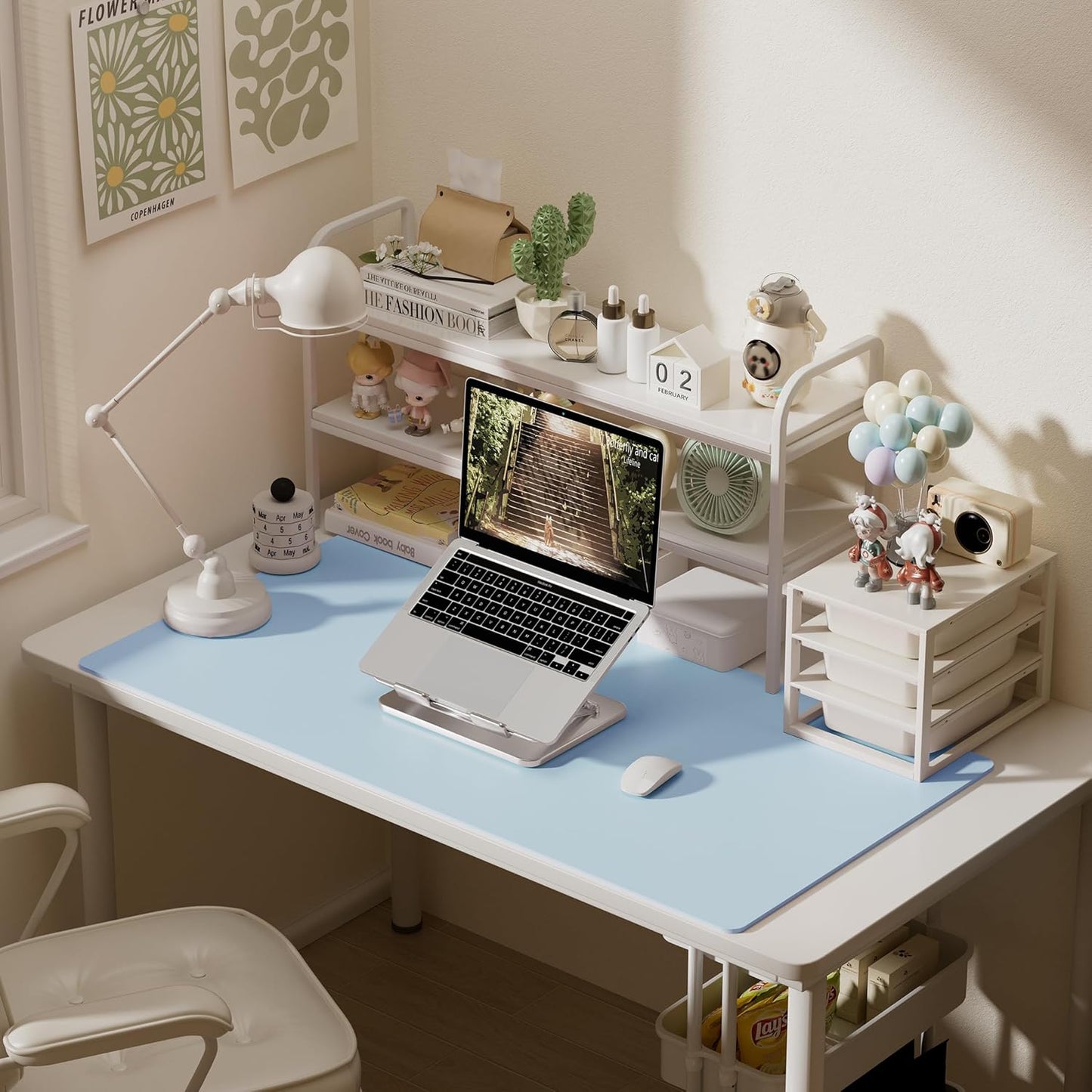 Aothia Faux Leather Desk Mat – Large Mouse Pad, Non-Slip PU Leather Blotter, Waterproof Writing Surface for Office and Home (Baby Blue, 47.2" x 23.6")