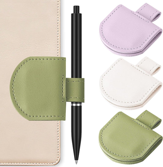 Magnetic Pen Loop Holder, Pencil Holder for Notebooks, Journals, Calendars, PU Leather 3 Pack