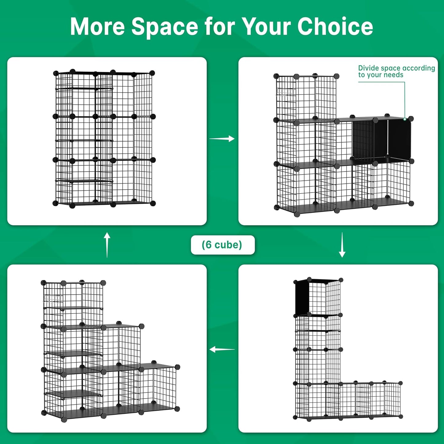Wire Cube Storage Organizer, 6 Cubes Converted into 7 Cubes, Sturdy Metal Grids Storage Shelf Closet Shelving Units and Storage, Shelves for Bedroom LIvingroom Office