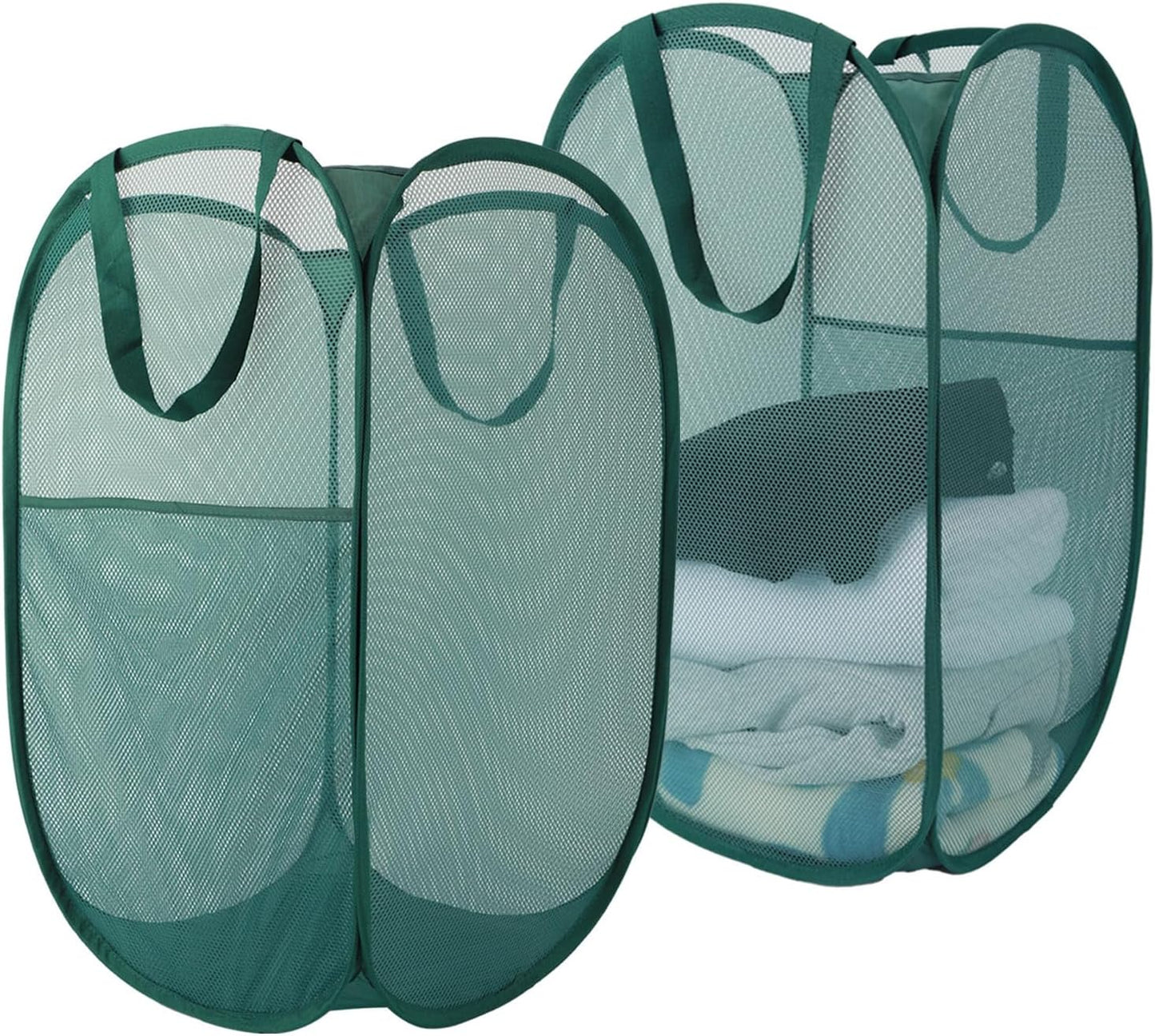 Upgraded 100L Extra Large Collapsible Laundry Baskets, 2 Pack XL Mesh Pop Up Laundry Hamper with Handles, Portable Travel Laundry Basket, Foldable Hamper. Green