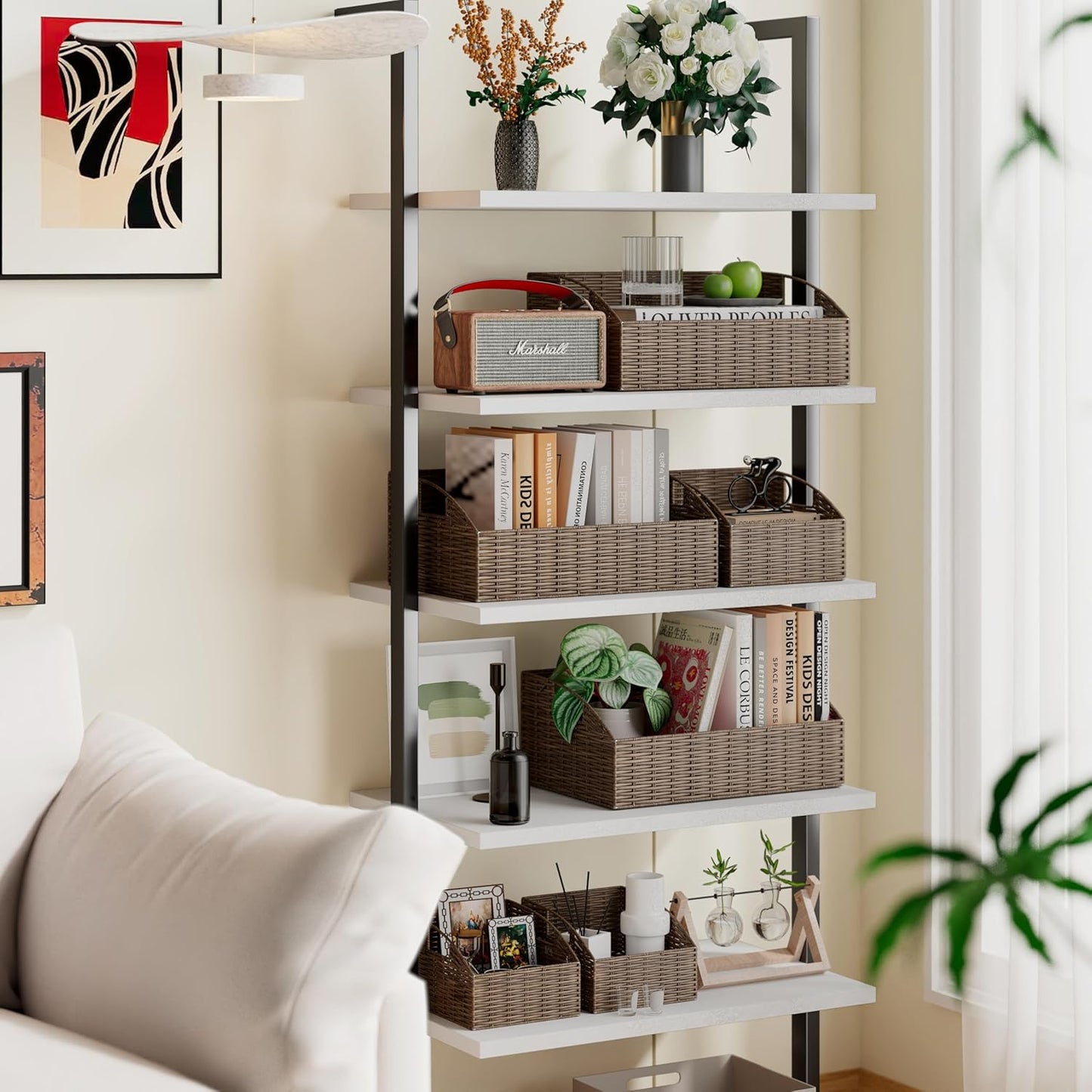 Ollieroo Rattan Storage Baskets, Handwoven Wicker Storage Bins with Built-in Handles, Storage Container Baskets for Shelves, Bedroom, Bathroom, Laundry Room or Kitchen(Brown)