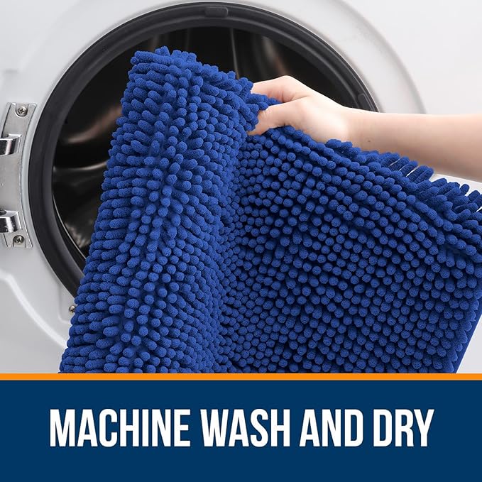 OLANLY Bathroom Rugs 24x16, Extra Soft Absorbent Chenille Bath Rugs, Rubber Backing Quick Dry, Machine Washable Bath Mats for Bathroom Floor, Tub and Shower, Home Decor Accessories, Royal Blue