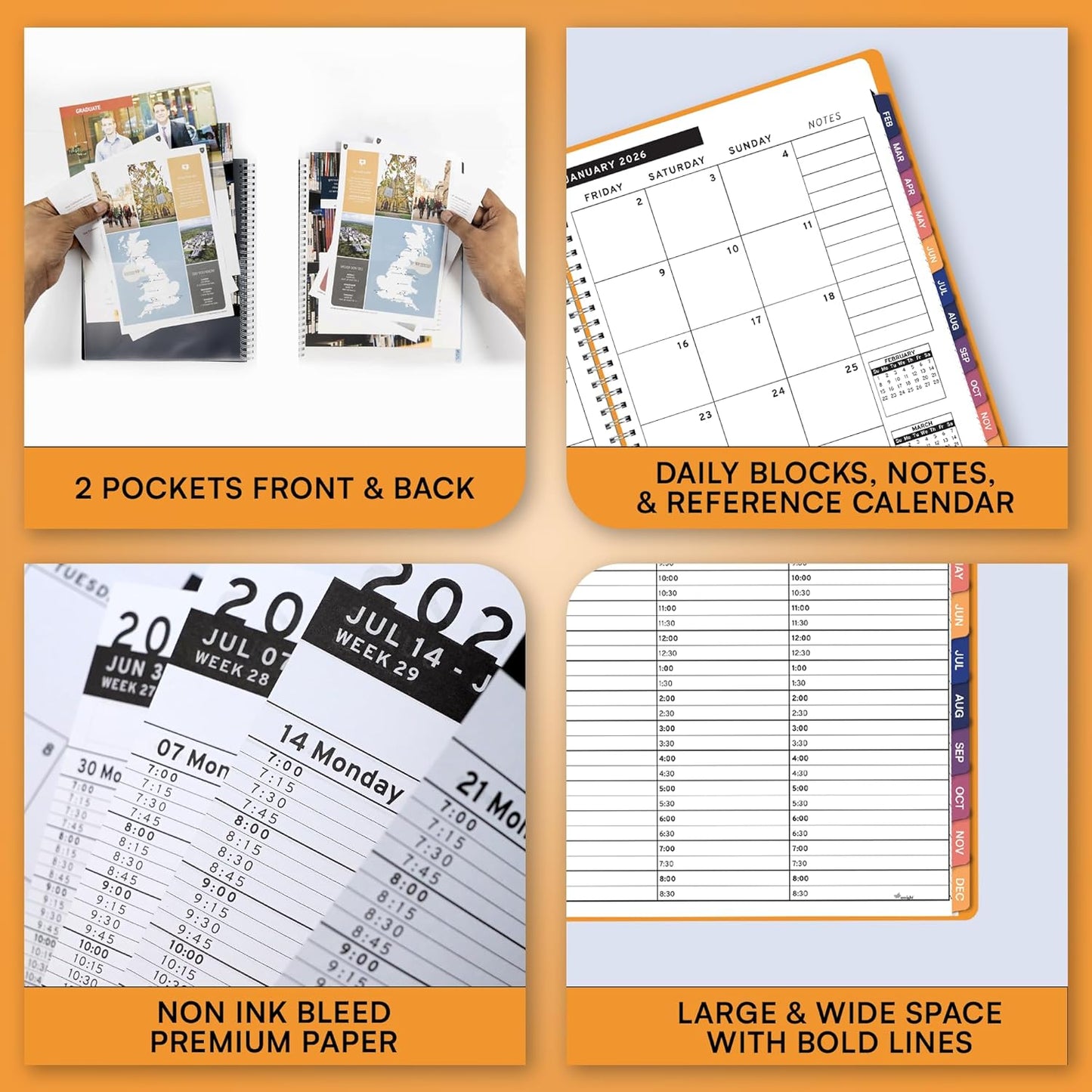 Ensight 2026 Appointment Book and Planner 6.5" x 8.5" Large Hourly Weekly Daily Schedule Book with Tabs, 30 Minute Time Slots, Yellow Calendar Organizer Jan 2026–Dec 2026 Appointment Planner - Yellow