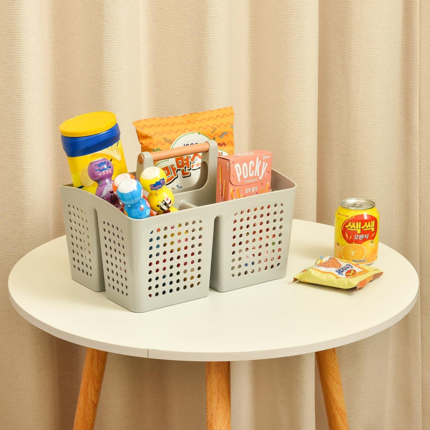 Portable Shower Caddy Basket with Compartments, Plastic Divided Cleaning Caddy Organizer Storage Tote with Handle for Bathroom, College, Dorm Room Essentials, Pink