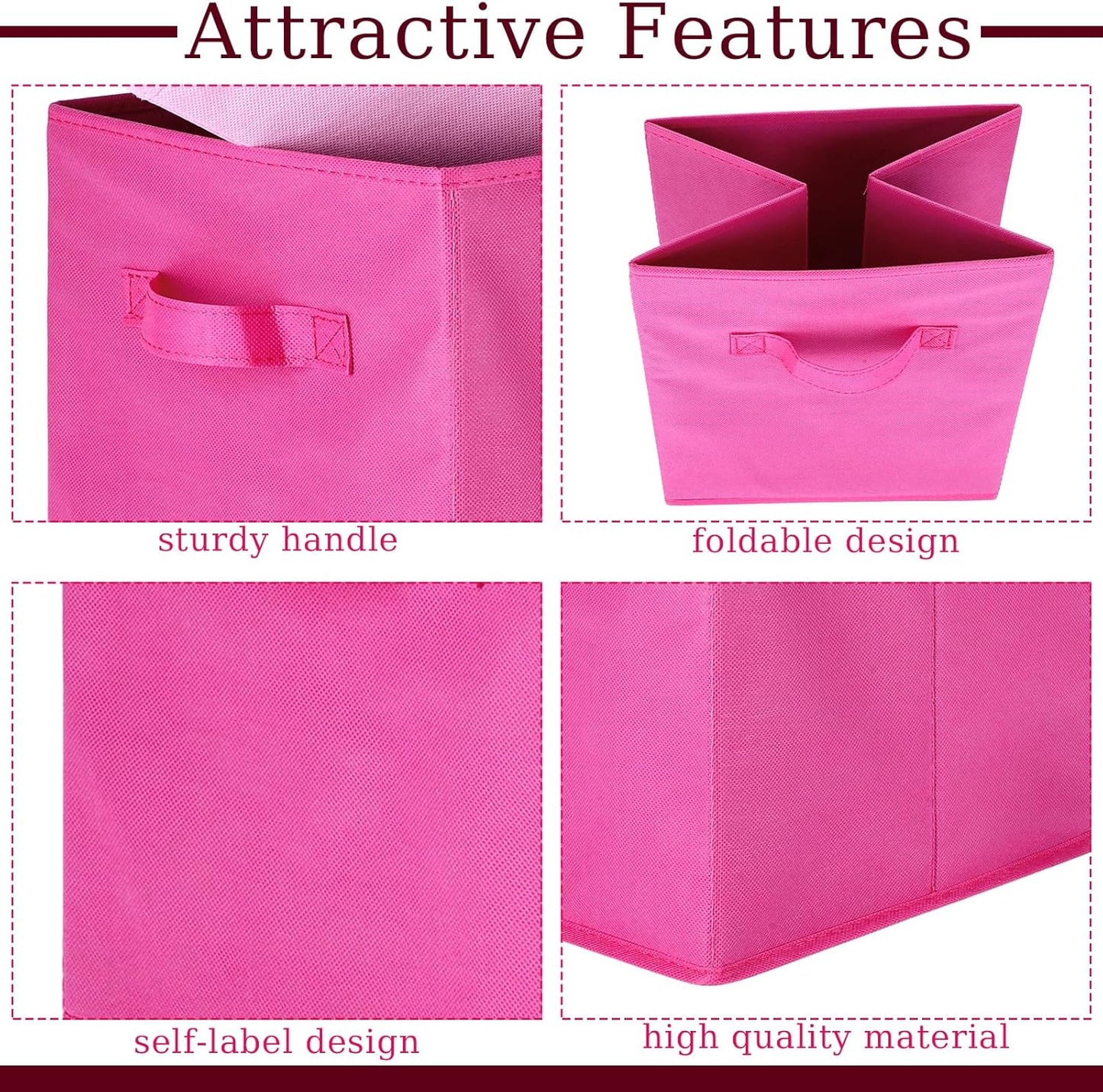 Karenhi 11" x 10. 5" x 10. 5" Pink Storage Cube, 6 Pack Fabric Cube Storage Bins Organizer Box, Collapsible Baskets with Handles Foldable Shelf for Cloth Toys Home Room Closet, Pack of 6