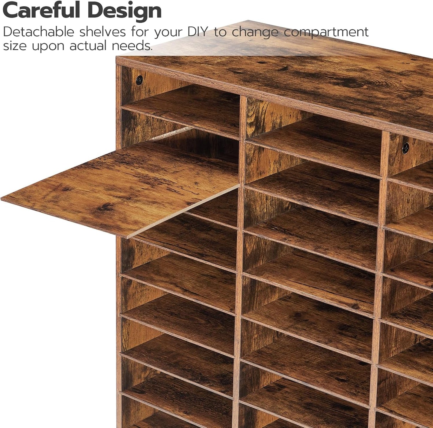 HOOBRO Literature Organizer, 27 Compartments Wooden Mail Organizer, Countertop Literature Sorter with Adjustable Shelves for Home, Office, School, Student Mailbox for Classroom, Rustic Brown FG27WF01