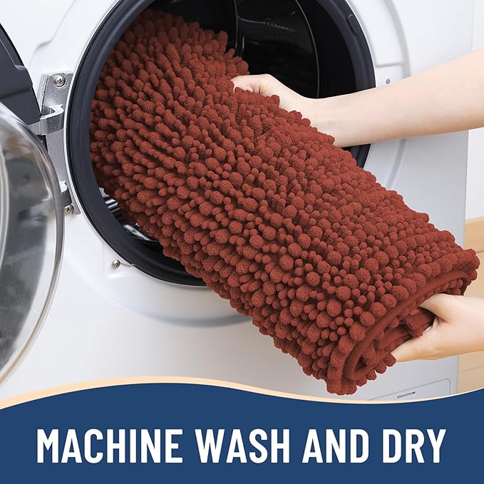 Arotive Luxury Chenille Bathroom Rug Mat, Extra Soft Thick Absorbent Shaggy Bath Rugs, Non-Slip Machine Wash Dry, Plush Bath Mats for Bathroom, Shower and Tub, 30x20, Rustic Terracott