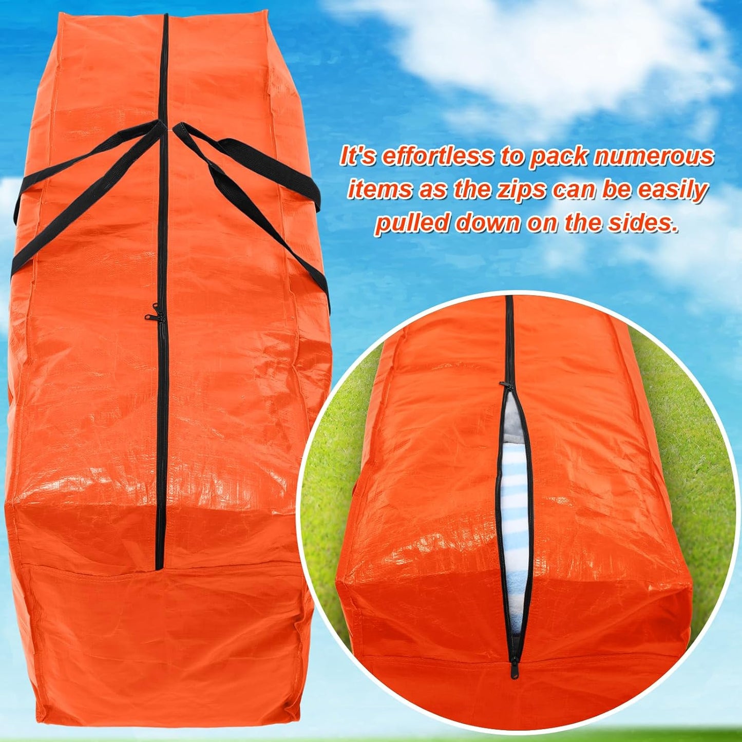 6 Pcs 66 Gallon Large Moving Bags with Zipper and Handles Foldable Storage Duffle Bags Heavy Duty Extra Large Totes for College Dorm Travel Clothes Blankets Bedding Moving (Orange)