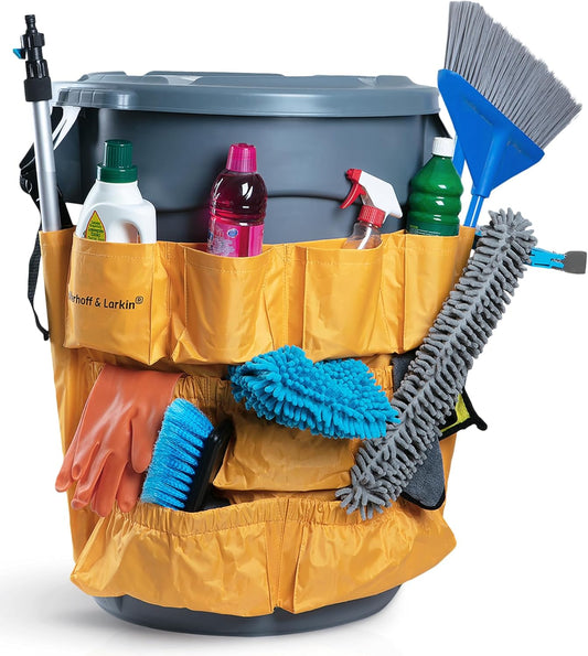 Trash Can Caddy Bag | Fits 32-55 Gallon Can | Brute & Uline Compatible | Heavy Duty Vinyl | Garbage Bin Apron | XL Commercial Size | Cleaning Caddy Organizer | Custodian & Janitorial Supplies (2 Pack)