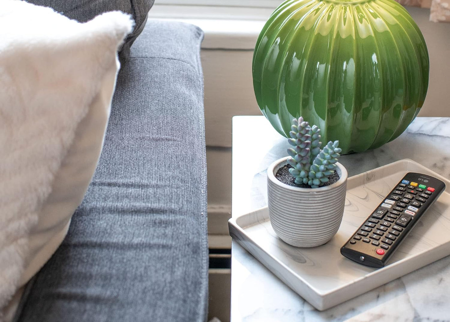 NAT & Jules 10 x 6 Ceramic Stoneware Vanity Tray - Perfect Bathroom or Kitchen Counter Organization Décor: Sponge Holder, Soap Dish, Jewelry and Perfume Tray, Marbled Cream