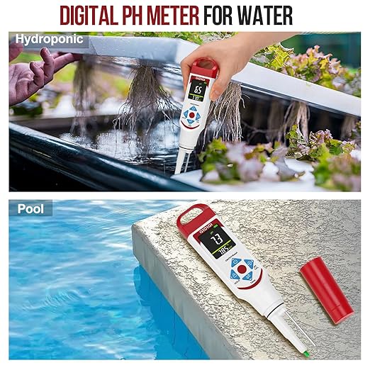 Digital pH Meter Food Pocket pH Pen for Fermentation with pH Calibration Kits Color Display Spear Tip pH Food Tester Probe with ATC for Cosmetics Sourdough Professional pH Test Strips for Food Acidity