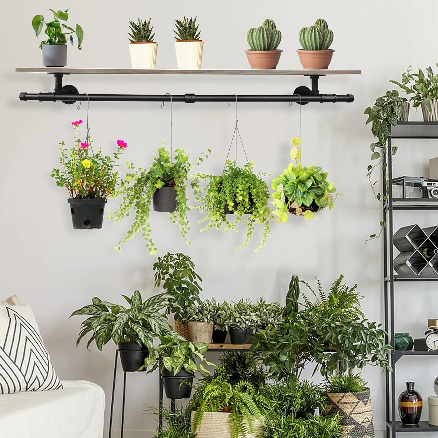 48'' Wall Mounted Clothes Rack Iron Industrial Pipe Clothes Rod with Top Shelf Pipe Rack (Wood Plank Not Included)