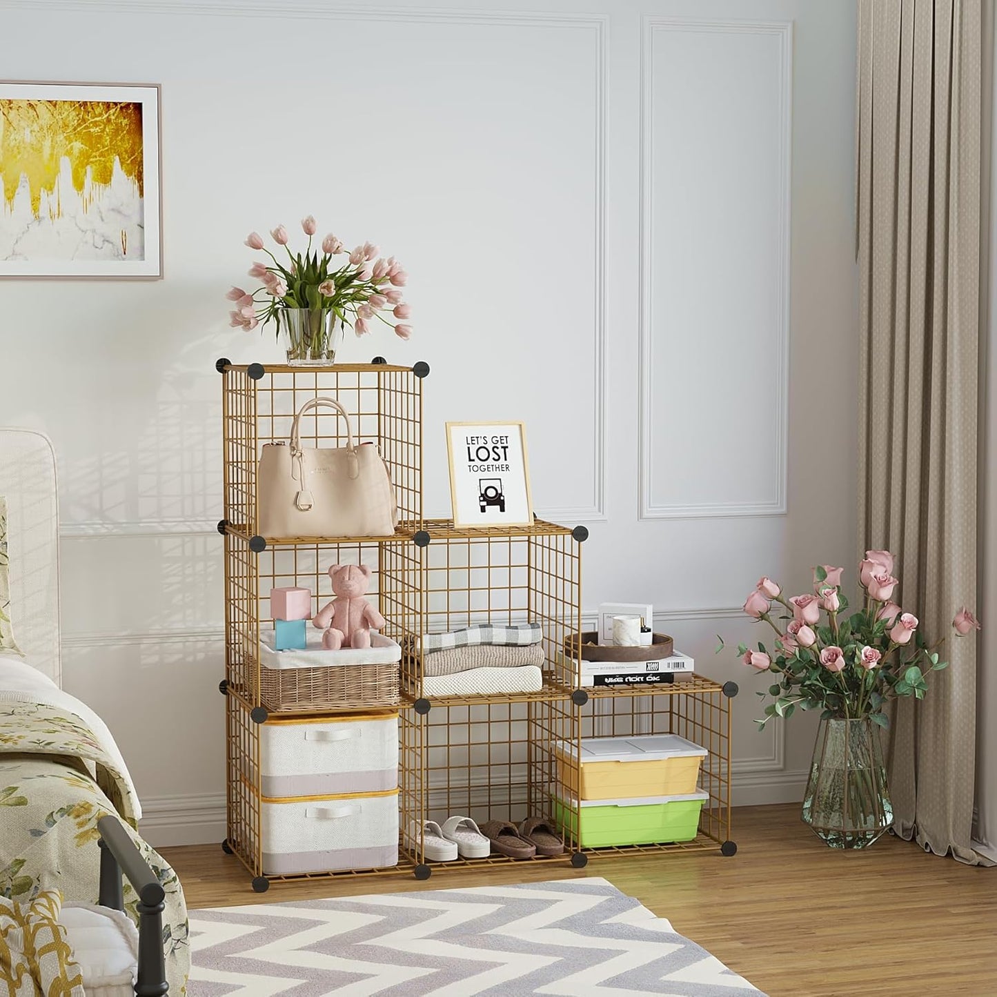 C&AHOME Wire Cube Storage, 6 - Cube Organizer Metal C Grids, Modular Shelves Units, Closet Organizer, Ideal for Home, Office, Living Room, 36.6”L x 12.4”W 36.6”H, Brown UWCS3006R