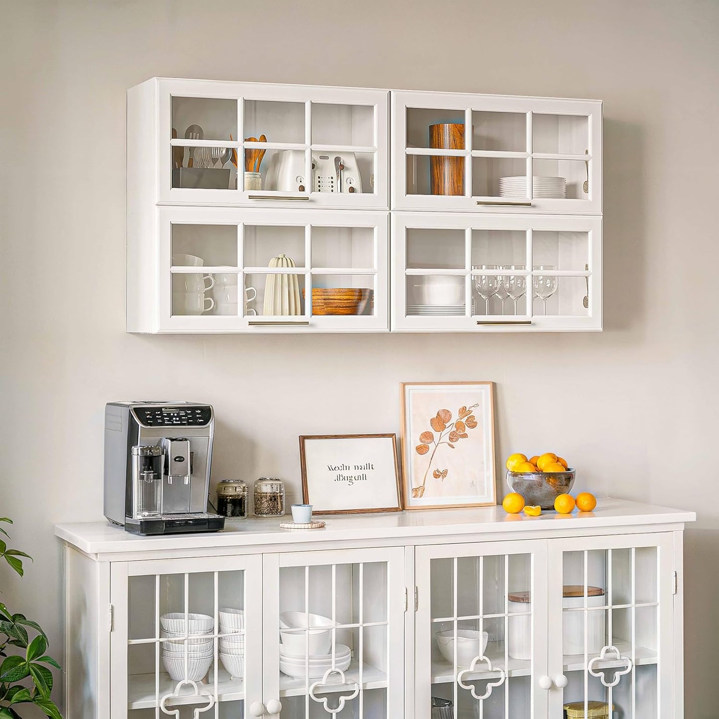 FIMELLO 59’’ Laundry Room Cabinets Wall Mounted, Kitchen Wall Cabinet, Bathroom Wall Cabinet, Hanging Display Cabinet, Adjustable Shelf, Glass Door, White