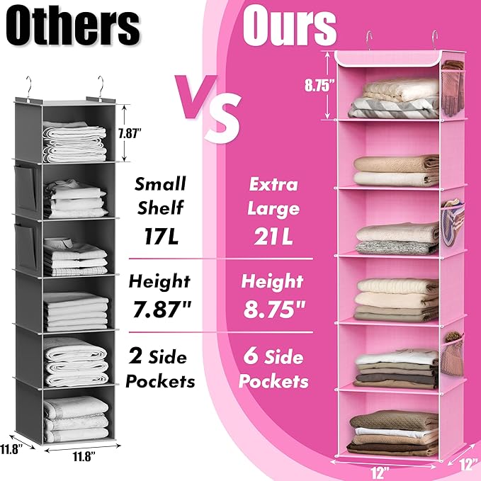 Simple Houseware 6 Shelf Hanging Closet Organizer, Pink