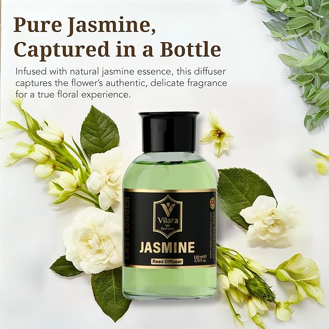 Luxury Reed Diffuser Set - 110ml Aromatherapy Diffuser with Natural Sticks, Aesthetic Room Decor, Long-Lasting Air Freshener for Home, Bathroom, and Office, Essential Oil Stick Diffuse (Jasmine Pack)