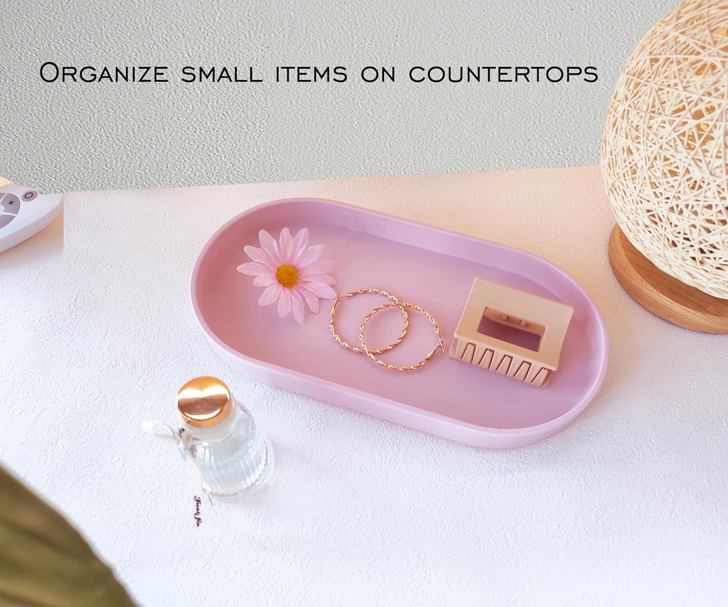 Pink Small Tray (10 inch), Oval Tray for Bathtub Bathroom Vanity Items, Countertop Organizer, Soap, Perfume.