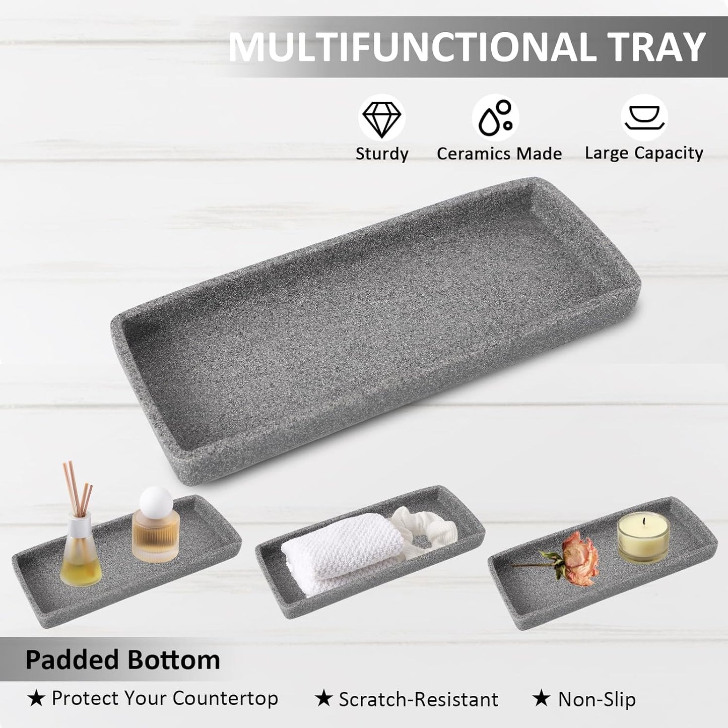 Resin Matte Gray Bathroom Toothbrush Cups Set with Holder and Tray, 4 Pcs Bathroom Accessories Set Counter Organizer for Sink Home Decor