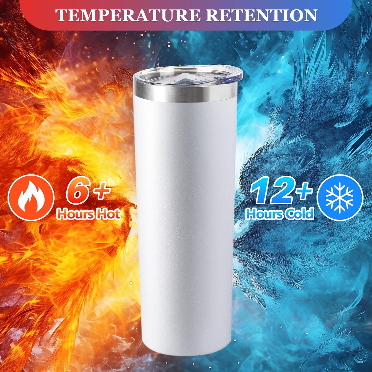 20 oz Skinny Tumbler with Lid and Straw,Stainless Steel Vacuum Insulated Tumbler Cup Double Wall Leak-proof Coffee Mug,Travel Thermal Water Tumbler for Home,Office,Outdoor(White,1)