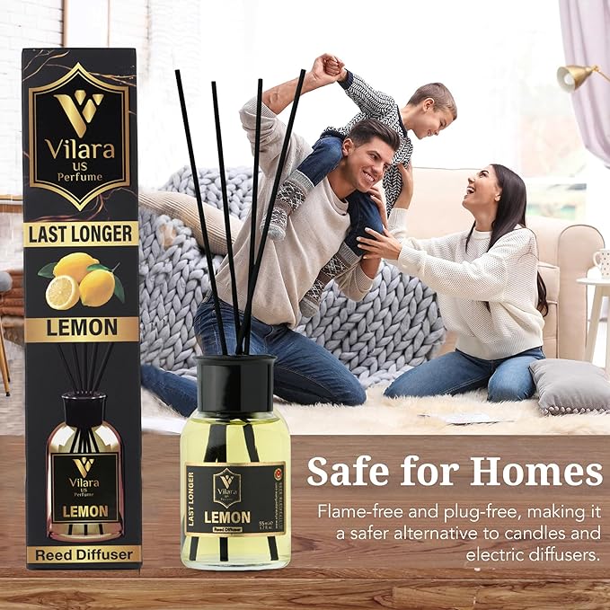 Reed Diffuser Set with Sticks for Home – Bathroom, Bedroom & Office Aromatherapy – Long Lasting Scented Oil Diffuser with Sticks – Luxury Room Fragrance Diffuser 55ml,1.7 fl oz (Lemon)
