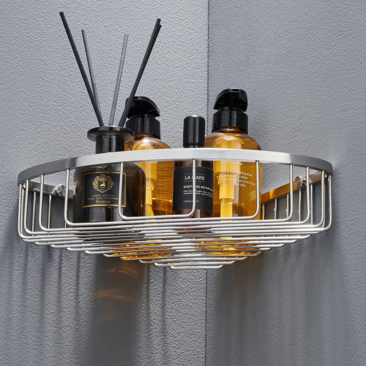 Bathroom Corner Shower Caddy Organizer, Corner-Hollow Design, SUS304 Stainless Steel Heavy Duty Rust-Proof Bathroom Shelf Organizer Holder, Wall Mounted Storage Rack, Brushed Nickel
