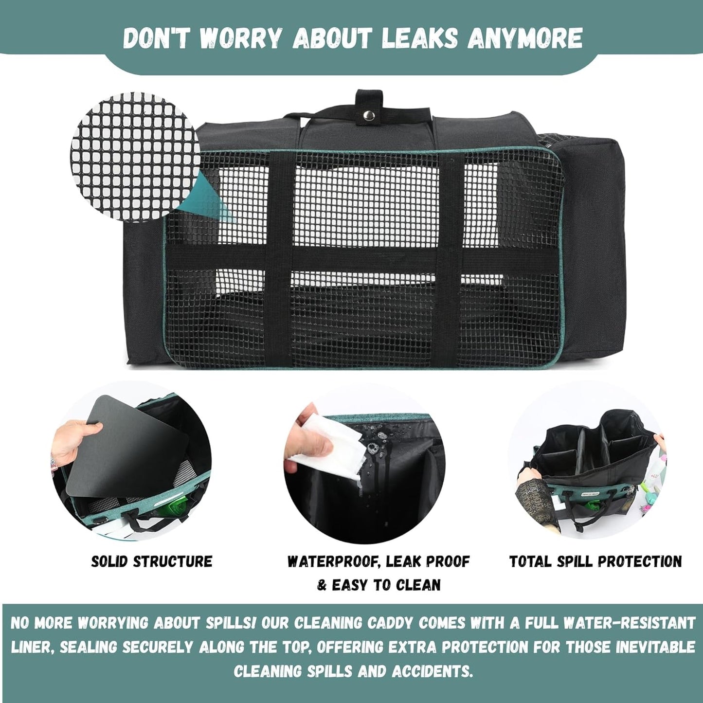 Wearable Cleaning Caddy – Portable Detailing Organizer with Spill-Proof Liner, Straps & Handles – Large Tote for Cleaning Pros, Auto Detailers, and Housekeepers – Green/Gray