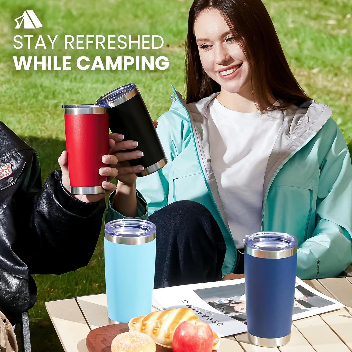 MEWAY 20oz Tumbler 8 Pack Double Wall Vacuum Insulated Travel Mug Bulk, Stainless Steel Tumblers with Lid and Straw, Durable Powder Coated Coffee Cups for Cold & Hot Drinks (Army Green, 8)