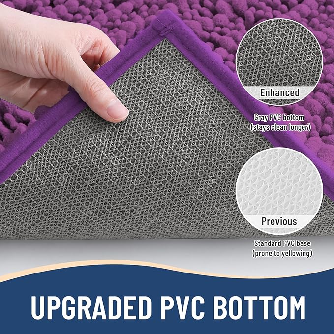 Arotive Luxury Chenille Bathroom Rug Mat, Extra Soft Thick Absorbent Shaggy Bath Rugs, Non-Slip Machine Wash Dry, Plush Bath Mats for Bathroom, Shower and Tub, 24x16, Purple