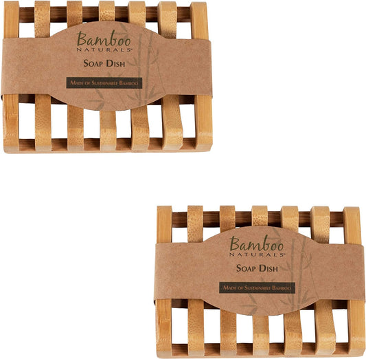 Bamboo Naturals Bar Soap Dish for Sink or Shower, Odor Resistant Tray, Sustainable Bamboo Wood Holder, Great for Bathrooms and Kitchens, 2 Pack