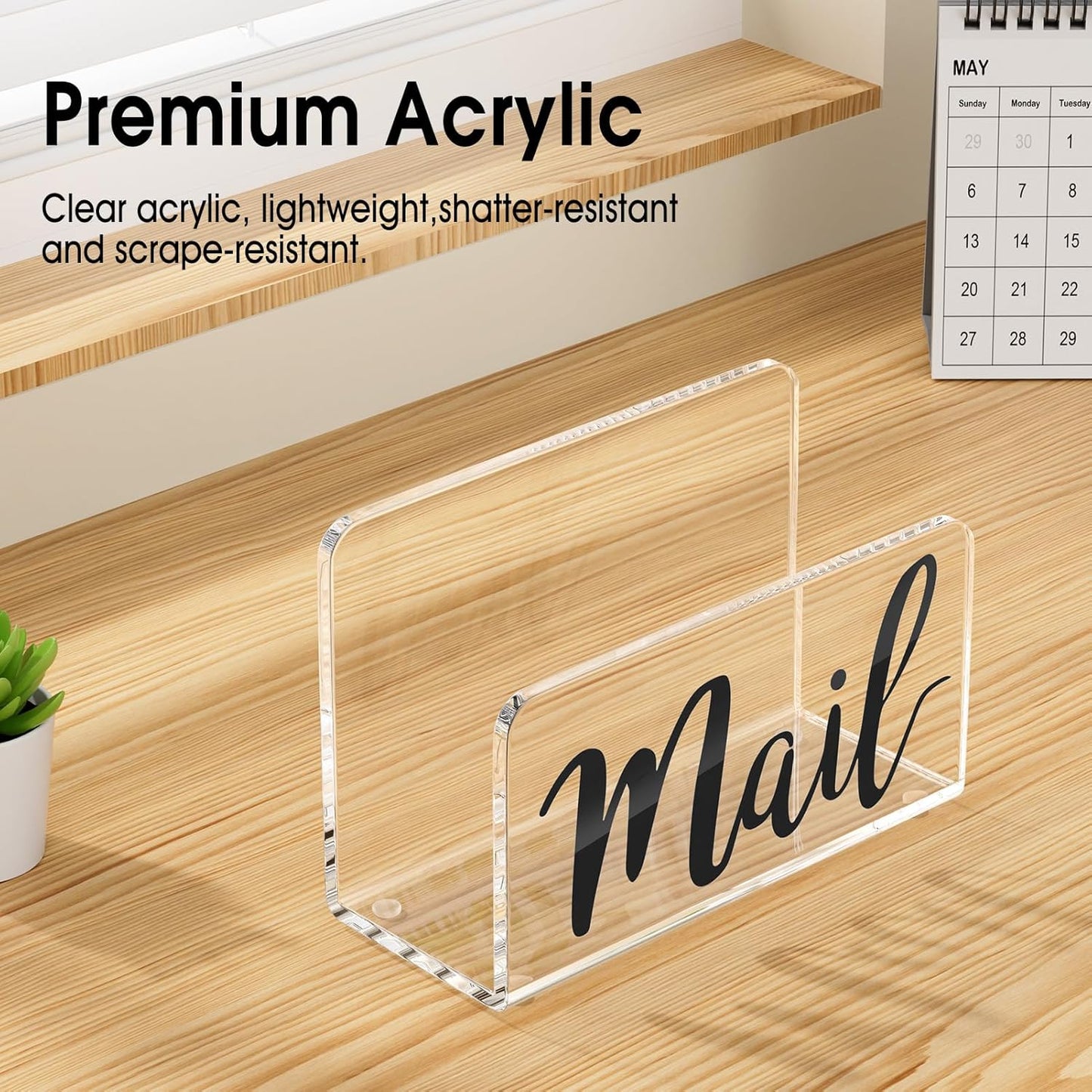 KTRIO Acrylic Mail Holder, Clear Sorter, Organizer Countertop, Print Script Letter Holder for Desk, Envelope Stand for Home Office School
