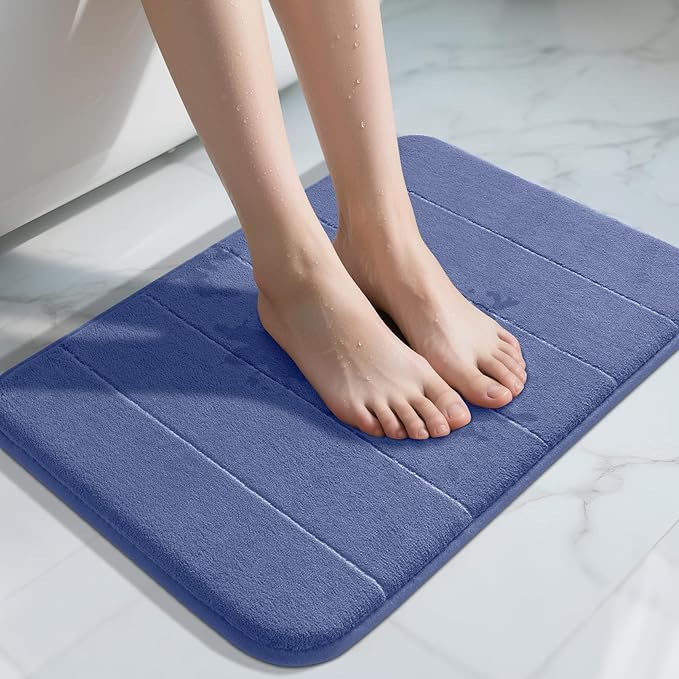 Yimobra Memory Foam Bath Mat, Super Soft Absorbent Bathroom Rug Non Slip, Quick Dry, Machine Washable Floor Carpet for Tub Shower, Home Decor Accessories, 24x17, Navy Blue