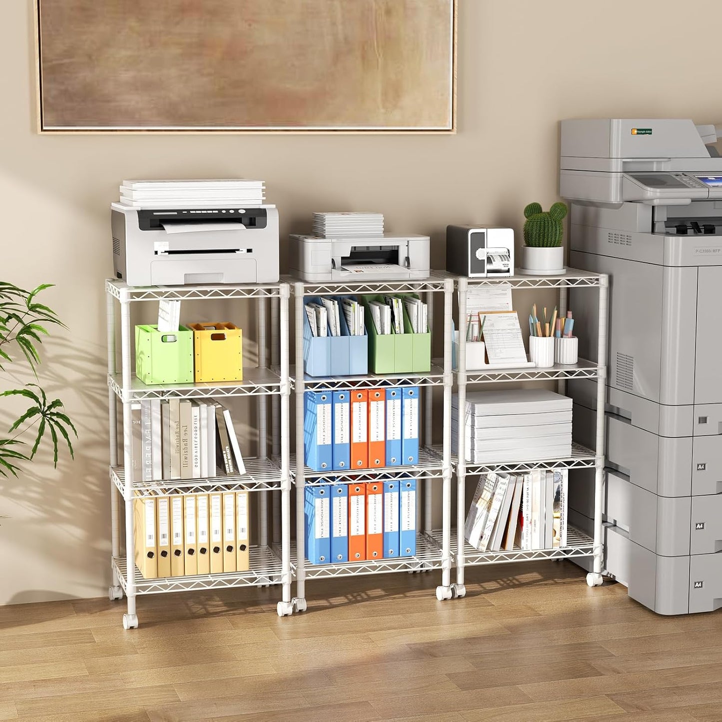 SINGAYE 4 Small Shelves Storage Shelf Wire Shelving Unit Metal Shelf Adjustable Organizers Storage Shelving with Wheels for Bathroom Laundry Room Kitchen Pantry