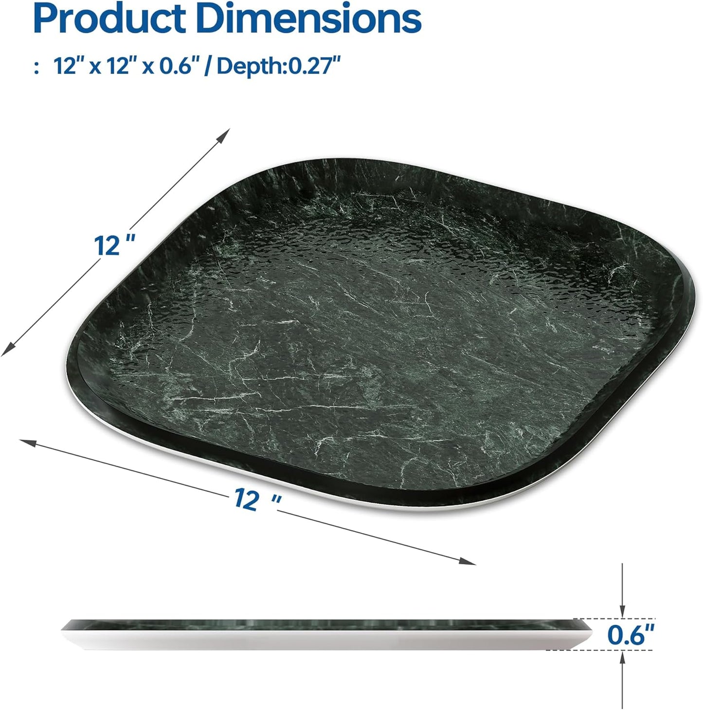 Vanity Decorative Glass Tray,12" x 12" Green Marble Pattern Perfume Tray, Bathroom Tray Countertop Organizer for Soap Towel, Jewelry, Candle