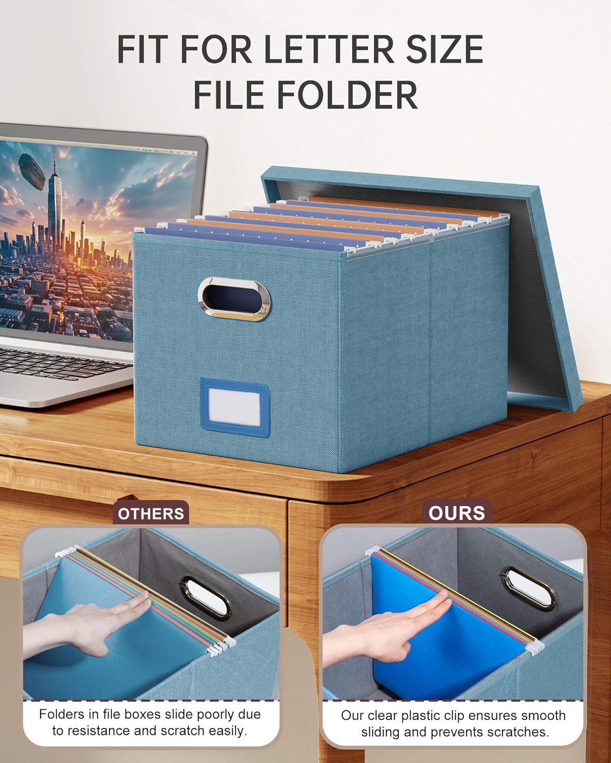 4 Pack File Storage Organizer, Document Organizer, Portable File Box with Lid, Fit for Letter/Legal File Folder Storage,Dark Blue-Box only
