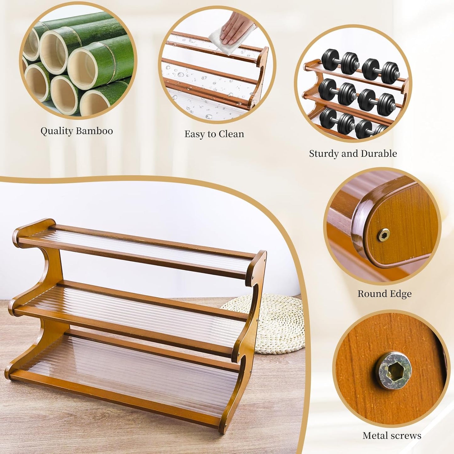 Coffee Station Organizer 3 Tier Coffee Mug Holder Bamboo Cup Rack Acrylic Home Storage Mugs Hooks for Kitchen Countertops, Tea Bar Accessories, Matcha Stand, Cups, Condiment Storage Rack