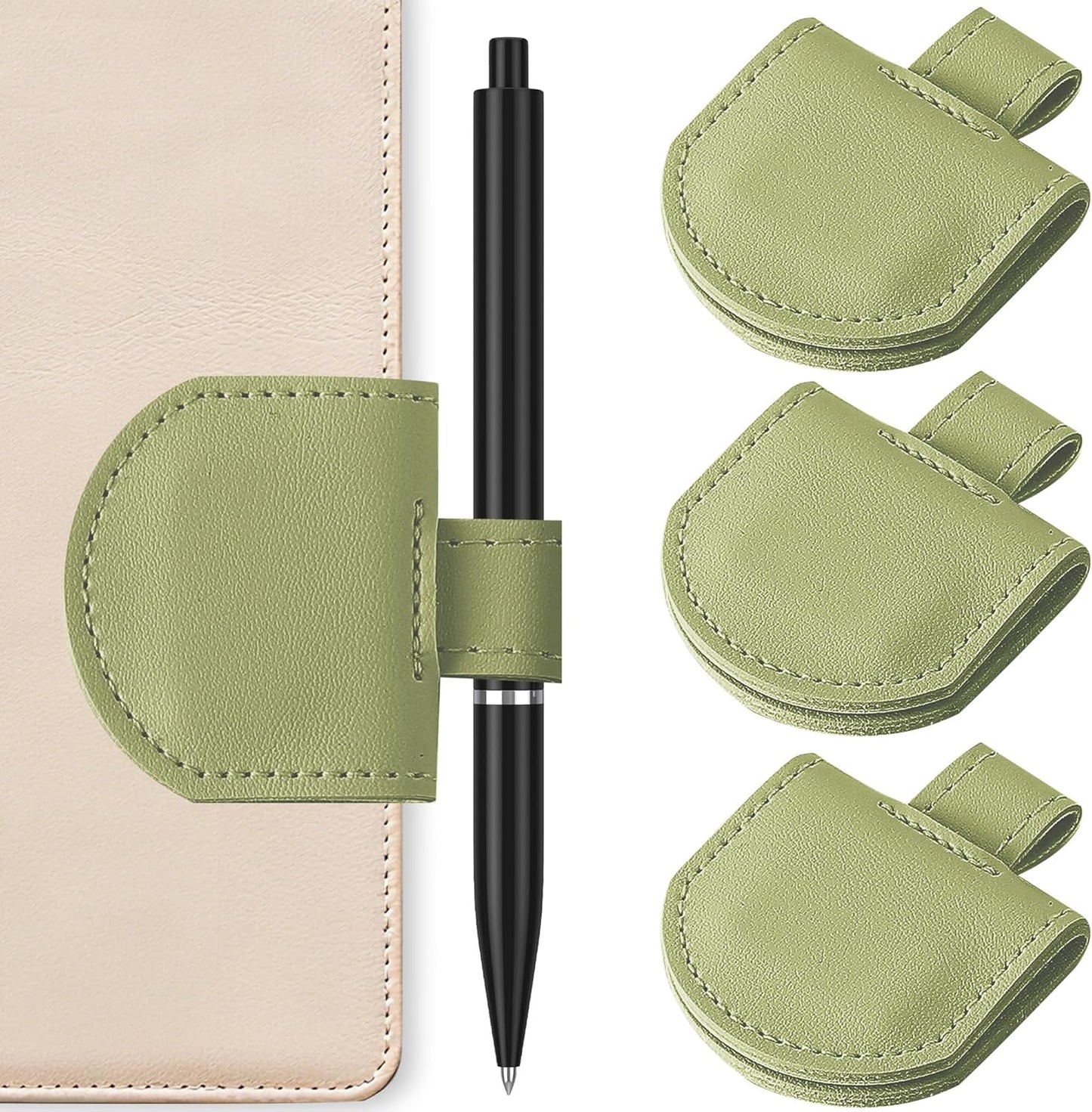 Magnetic Pen Loop Holder, Pencil Holder for Notebooks, Journals, Calendars, PU Leather 3 Pack