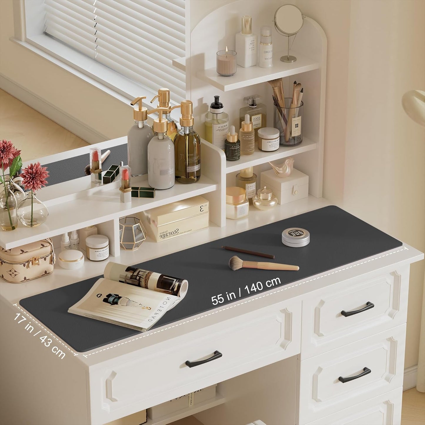 Aothia Leather Desk Pad Protector, Office Desk Mat, Large Mouse Pad, Laptop Desk Pad, Non-Slip PU Leather Desk Blotter, Waterproof Desk Writing Pad for Office and Home (Grey, 55" x 17")