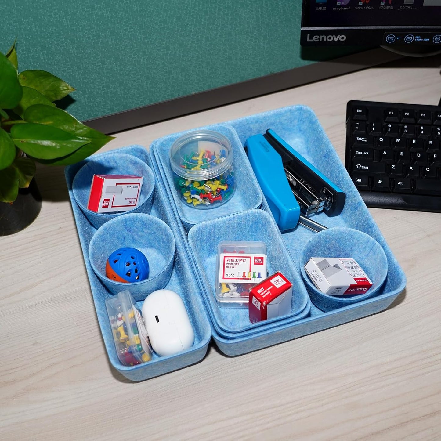 Felt Desk Drawer Organizer Tray,8 Pack Office Desk Drawer Dividers,Felt Drawer Small Round Storage Box For Saving Space,Makeup Drawer Organizer Bins.(Blue)