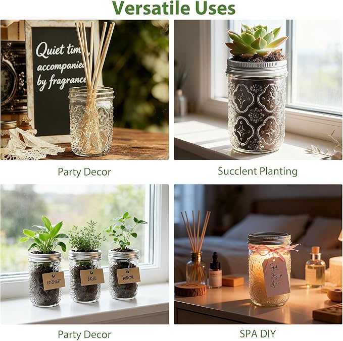 Mason Jars 16oz with Lids-6 Pack Wide Mouth Glass Mason Jar Vintage Glass Canning Jars with Metal Lids for Canning, Pickling, Food Storage